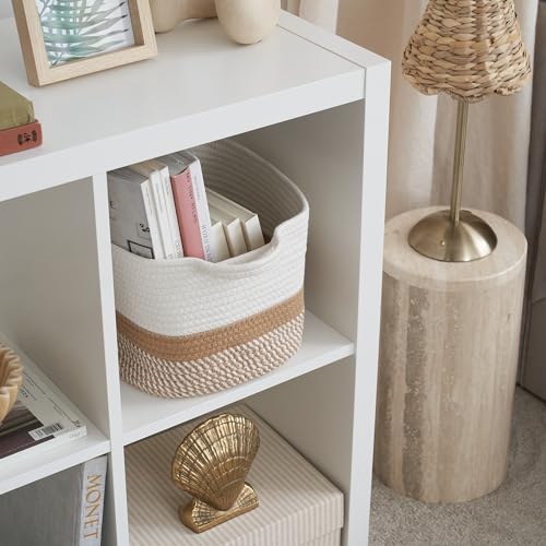 Stylish Cotton Rope Storage Basket For Dog Toys, Magazines or Books - The Perfect Woven Bin with Handles For Everyday Organization Reduces Clutter in Your Rooms - A Decorative Gift & Storage Box - color: Cream-Brown