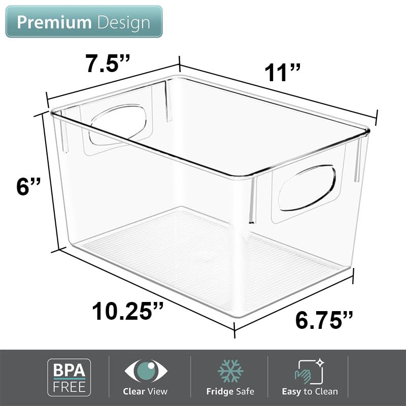Sorbus 4 Pack Large Clear Plastic Storage Bins, Clear Organizer Bins with Handle for Kitchen, Pantry, Cabinet, Refrigerator, Craft, Toys, Clothes, Closet, Under Sink, Bathroom Organizers and Storage - size: Large, style: 4 Pack