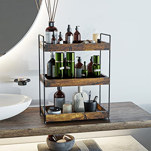 Bathroom Counter Organizer, 3-Tier Wood Spice Rack Organizer for Kitchen Counter, Vanity Skincare Organizers Shelf for Bathroom Storage Organization, Rustic Brown - size: 3 Tier