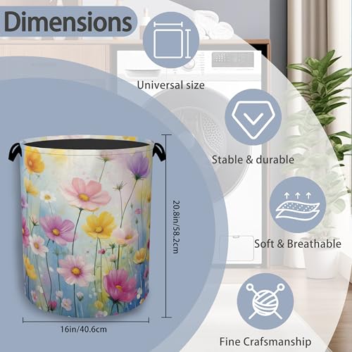 Retro Flowers Floral Laundry Hamper,Dirty Clothes Laundry Basket with Handles Waterproof Oxford Cloth Storage Basket for College Dorms Bathroom Bedroom 16" x 20.8" - color: Retro Flowers Floral