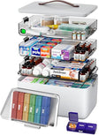 CTIME 4-Tier XL Medicine Organizer with Leather Handle - Portable Pill Case & Empty First Aid Kit for Home, Travel, RV, School, Dorm | Ideal Elderly Gift - size: 4 Tier Medicine Organizer Set
