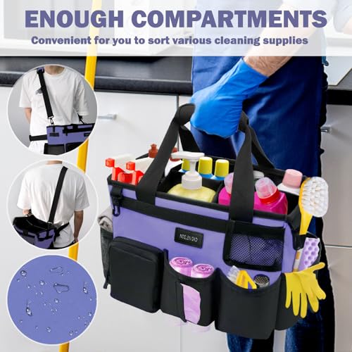 Wearable Cleaning Caddy Bag,Cleaning Supply Tote for Cleaning Supplies, Cleaning Organizer with Adjustable Shoulder and Waist Straps for Cleaners & Housekeepers (Purple and Black, Large) - color: Black-Purple, size: Large