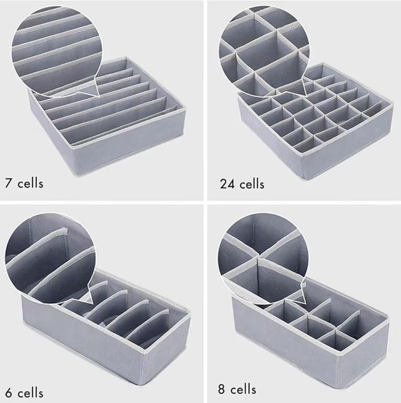 4 Piece Drawer Organiser,Collapsible Non-Woven Sorting Box,Closet Divider For Underwear,Socks,Bras,Ties (Grey) - color: Grey