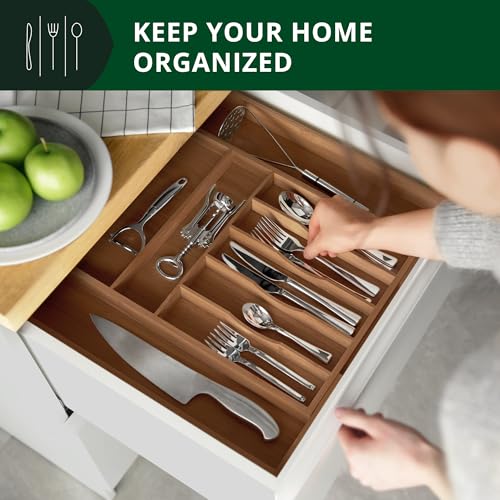 ROYAL CRAFT WOOD Luxury Bamboo Kitchen Drawer Organizer - Silverware Organizer - Utensil Holder and Cutlery Tray with Grooved Drawer Dividers for Flatware and Kitchen Utensils (9 Slot, Brown Bamboo) - color: Brown Bamboo, size: 9 Slot