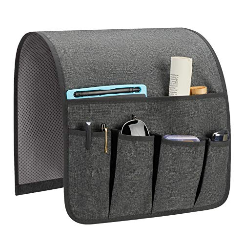 Sofa Armrest Organizer, Remote Control Holder for Recliner Couch, Arm Chair Caddy with 5 Pockets for Magazine, Tablet, Phone, iPad - color: Dark Grey, size: W13'' x L33''
