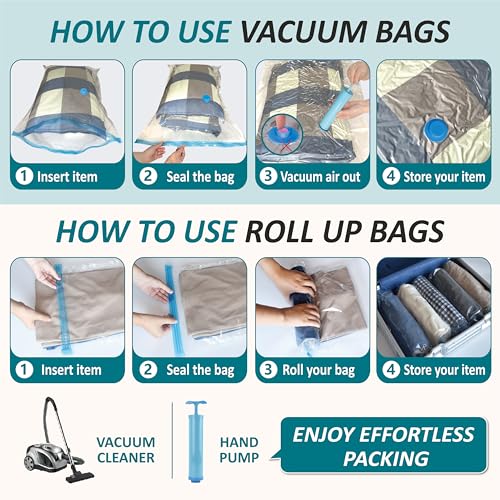 Cozy Essential Vacuum Storage Bags, 80% Compression Vacuum Seal Space Saver Plastic Packaging Bags for Clothes, Blankets, Pillow, Bedding, Comforters, Sealer Clothing Storage,30 Combo - size: Combo