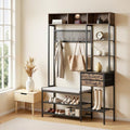 VEVOR Hall Tree with Bench and Shoe Storage, Entryway Bench with Coat Rack, 2 Drawers, 3 Storage Cubbies, 3 Open Shelves, Coat Hooks with Soft Cushion for Entryway, Hallway - size: 70.9" * 47.2"