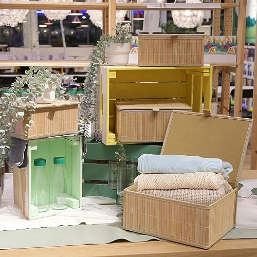 Wicker Basket With Lid Bamboo Storage Box for Shelf Bamboo Decor Storage Boxes With Lids-Rectangle Decorative Basket With Lid Organizer for Bedroom,Living Room (Set of 4,natural) - color: Natural