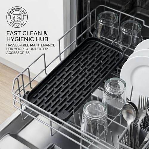 Silicone Organizer Tray, Soap and Sponge Holder for Kitchen Sink, Bathroom - Storage Tray for Dish Brush, Soap Dispenser, Dishwashing Accessories-(Black 1 Pack, 12"x4.7") - color: Black, size: 12"x4.7", 1 Pack