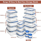 Razab 35 Pc Set Glass Food Storage Containers with Lids - Meal Prep Airtight Bento Boxes BPA-Free 100% Leak Proof (15 lids,15 glass & 5 Plastic Sauce/Dip Containers) - color: Dark Blue