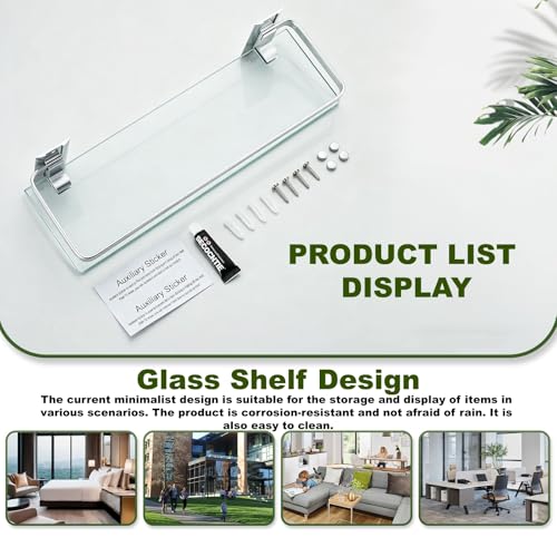 AIJALY 3 Pack Bathroom Glass Shelf,Aluminum Tempered Glass 0.3in Extra Thick Rectangular 1 Tier Storage Organizer Wall Mount,Silver 15.7in - color: Silver 3 Pack