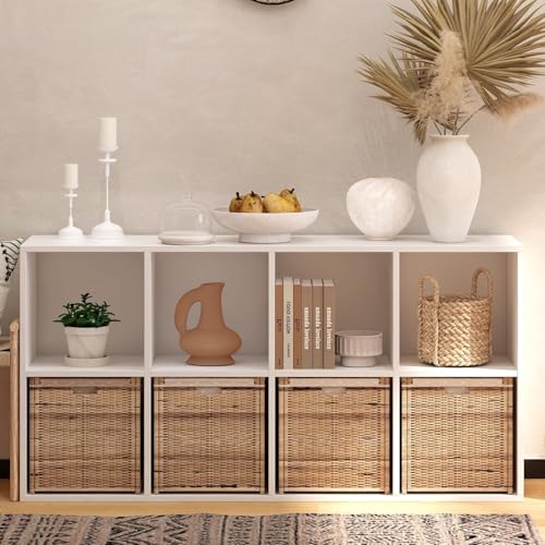 Wooden 8 Cube Storage Organizer with Closed Back Panel,White Cube Shelf Cubby Storage Organizer with Compartments for Living,Bookshelf, Easy to Install (White, 8 Cube-11in) - color: White, size: 8 Cube-11in