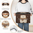 Custom Storage Basket with Name, Personalized Storage Bins with Zipper Lid, Foldable Fabric Storage Box Large capacity with Handle Scarf Bear - color: Option 2