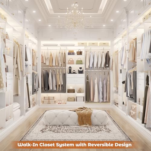 Besiost Closet System - 8FT Closet Organizer System with Wooden Drawers, 96" Closet Systems for Walk-In Closets with Cuttable Hanging Shelving, White - color: White, size: 8FT