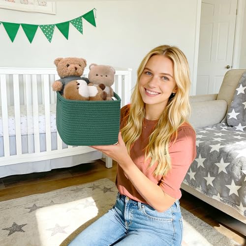 3 Pack Cube Storage Bin, 9”x9”x7” Cotton Rope Woven Baskets for Organizing Toys Clothes Towels, Square Gift Storage Baskets for Shelves, Nursery, Closet, Bathroom, Pantry (Green) - color: Green, size: 9" x 9" x 7"