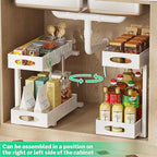 2 Pack Under Sink Pull Out Organizer, 2-Tier Adjustable Height Carbon Steel Storage Rack for Kitchen and Bathroom Cabinet, White - color: White
