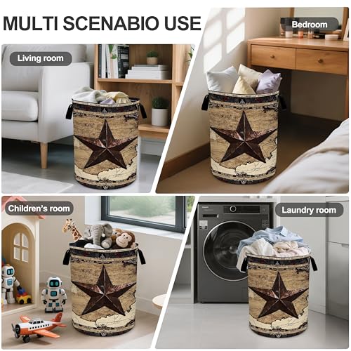 Western Texas Star Laundry Basket Foldable Oxford Cloth Tote Bag Laundry Hamper Clothes Storage Bucket Organizer For Bathroom/Laundry Storage/Bedroom 19.6x15.7 Inch - color: Western Texas Star