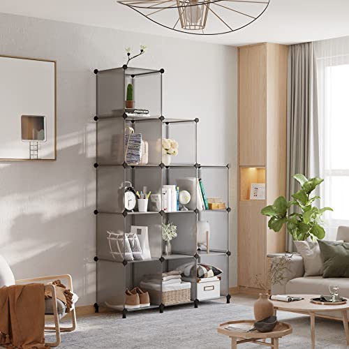AWTATOS Cube Storage Organizer Closet Storage Cubes Shelves Bookshelf Clothes Organizer DIY Plastic 12 Cube Shelves for Home, Bedroom, Grey ULPZ022 - color: Grey