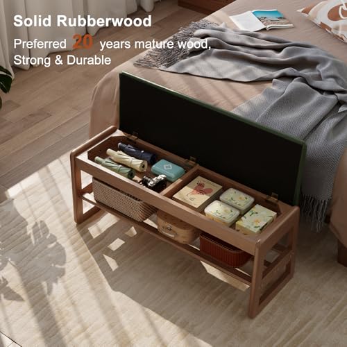 AQIMUELE Shoe Rack Bench,2 Tiers Shoe Bench with Storage with Flip-Top,Wood Shoe Rack for Entryway,Hallway（Green Upholstered Seat,11.8" D x 39.3" W x 15.7" H） - color: Green Upholstered Seat, size: 11.8"D x 39.3"W x 15.7"H