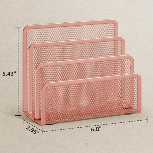 Marbrasse Mail Organizer for Desk, 3-Slot Mesh Metal Mail Holder countertop, Letter Holder, Office Desktop Envelope and Document Storage Rack (Rose Gold) - color: Rose Gold