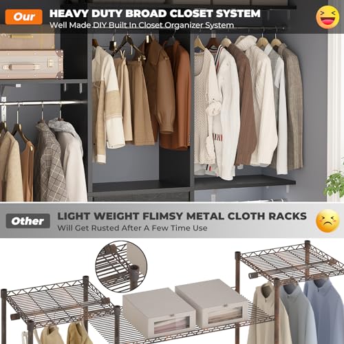 Armocity 5FT Small Closet System with 3 Fabric Drawers, 60 Inches Walk In Closet Organizer System With 3 Adjustable Shelves, Heavy Duty Clothes Rack Built-In Garment Rack, 59" L x 16" W x 71" H, Black - color: Black
