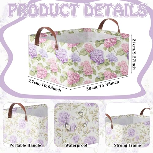 Boao 3 Pcs Purple Floral Storage Bin Wildflowers Collapsible Large Storage Baskets for Gifts Canvas Laundry Basket Foldable Box with Handle for Office Home Bedroom Clothes - style: Purple Flowers