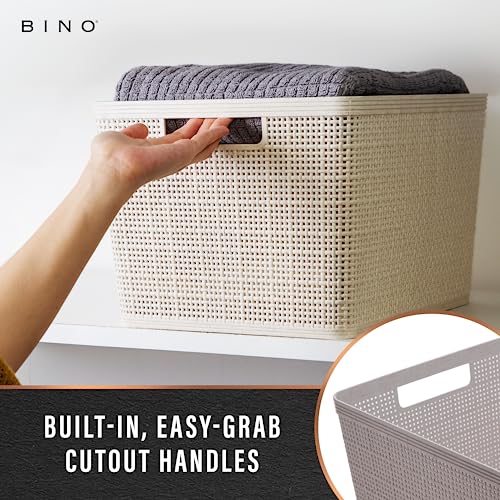 BINO | Woven Plastic Basket | Large (Natural Grey), 3-Pack | THE JUTE COLLECTION | Home Organization, Space - Saving Storage, Stylish Design | Jute Basket | Plastic Storage Basket - color: Natural Grey, size: 3PK- L