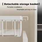 Under Cabinet Organizer Rack, White Metal 2-Tier Storage Shelf, Expandable 32-52cm Width, Modern Style, Kitchen Counter Organization with Hardware