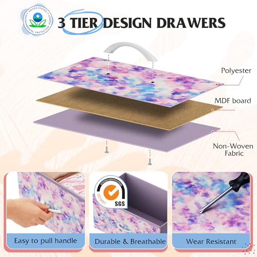 WLIVE Dresser with 4 Drawers, Storage Tower, Organizer Unit, Fabric Dresser for Bedroom, Hallway, Entryway, Closets, Sturdy Steel Frame, Wood Top, Easy Pull Handle, Tie-dye Print (Pink, Purple, Blue) - color: Tie-dye Purple Print