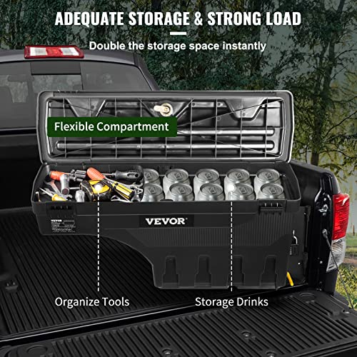 VEVOR Truck Bed Storage Box, Lockable Lid, Waterproof ABS Wheel Well Tool Box 6.6 Gal/20 L with Password Padlock, Compatible with Tundra 2007-2021, Passenger Side, Black - size: Passenger Side, style: Toyota Tundra