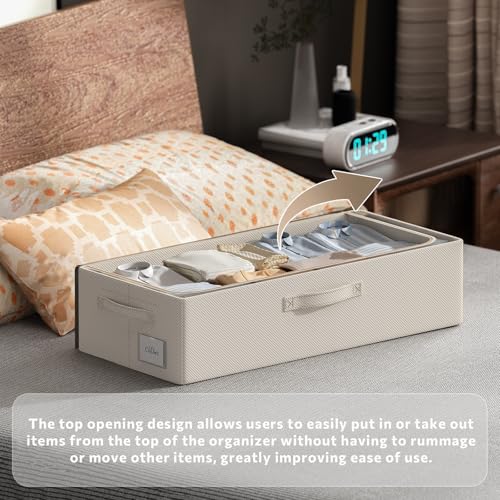 CYhom 3Pcs Under Bed Storage Bins with Metal Frame - Shoe Organizer for Closet with Clear Cover Oxford Fabric Sturdy Underbed Container Foldable Stackable Clothes Organizer (Beige, 23.5x11.8x6.3) - color: Beige, size: 23.5x11.8x6.3
