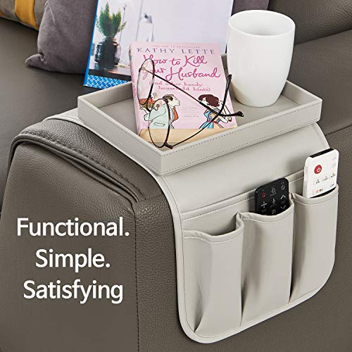 Couch Remote Caddy Control Holder Sofa Synthetic PU Leather Organizer with Detachable Tray for Recliner Chair Armrests with 4 Slots - 1 Large Pockets and 3 Small Pockets (Grey) - color: Grey