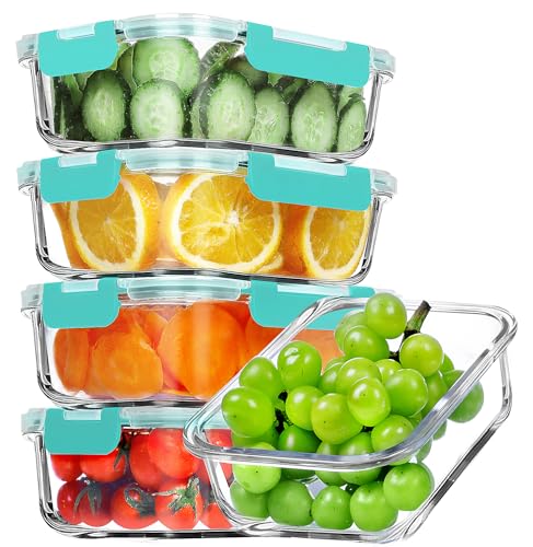 VERONES 5 Pack 36 OZ Glass Meal Prep Containers, Airtight Glass Lunch Containers Set, Glass Food Storage Containers with Lids,Exclusive of BPA, for Microwave, Oven, Freezer & Dishwasher Friendly,Green - color: Green