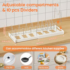 Nigelia 2 Pack Pots and Pans Organizer for Under Cabinet, 22" Expandable Food Storage Container Lid Organizers with 10 Adjustable Dividers Pot Lid Holders Rack Inside Cabinet&Kitchen Countertop(White) - size: 2 Pack