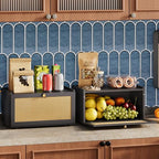 Trironsun Rattan Bamboo Bread Box for Kitchen Counter Large Capacity Bread Storage Bin Farmhouse Bread Storage Container Rustic Bread Holder (Black) - color: Black