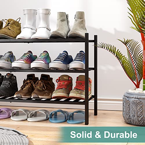 viewcare 3-Tier Long Black Shoe Rack, Bamboo Wood Shoe Rack for Closet, Entryway & Hallway, Stackable | Functional | Sturdy - color: Black, size: 3-Tier Long
