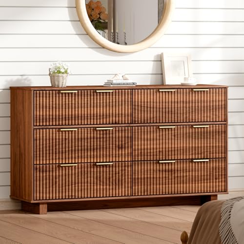 Ieejdn 54.72" Modern Chest of Drawer, 6 Deep Drawers,Clothes Organizer,Large Storage Cabinet for Living Room, Bedroom,Dresser TV Stand, Wood Drawer Organizer for Living Room, Hallway,Sepia - color: Sepia, size: 15.8"D x 54.7"W x 31.5"H (6 Drawers)