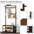 AMBIRD Hall Tree with bench and shoe storage, Entryway Bench with shoe storage, 6-in-1 Coat Rack with Cloth Bag and 12 Coat Hooks, Sturdy Bamboo Frame, Brown 31 * 15 * 70 Inches - style: Classic, 31.5'' L