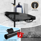 Black Corner Shower Caddy Tension Pole - Heavy Duty Rustproof Stainless Steel Shower Organizer with 4 Adjustable Shelves, No-Drill Free Standing for Bathroom, Bathtub, RV,54" to 114" Tall