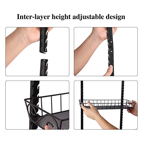 SWOMMOLY Adjustable Wall Mount Spice Rack, 6-Tier Dual-use (Multi-use) Organizer, Black - color: Black, size: 6-Tier