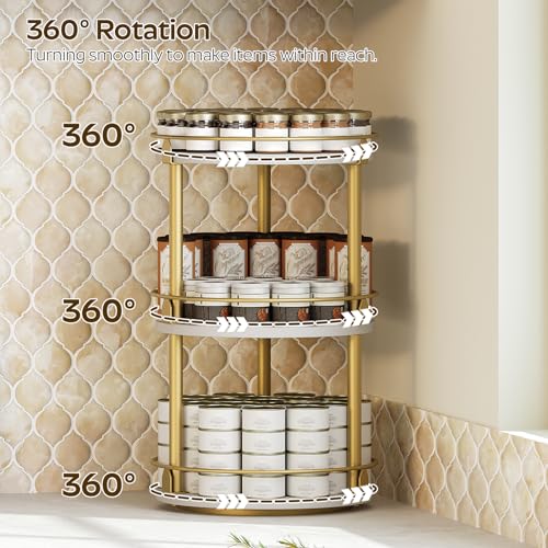Yatiney 3-Tier Lazy Susan, Rotating Spice Rack, Spinning Organizer, Industrial Turntable Spice Rack for Cabinet, Kitchen Countertop, Pantry, White and Gold SR23DW - color: White + Gold, size: 10.2"L x 10.2"W x 18"H