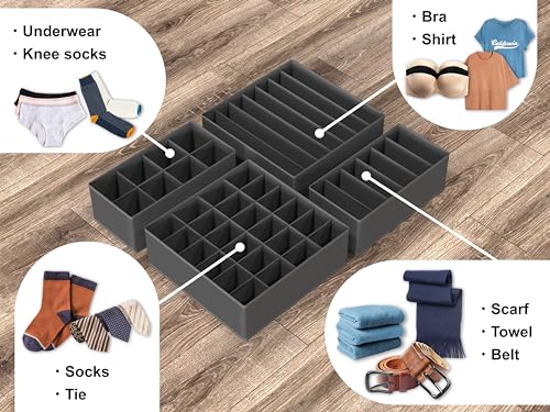 Simple Houseware 4-Pack Drawer Organizer Set - Closet Dividers for Underwear, Socks, Bras, Scarves, Ties - Foldable Non-Woven Storage Boxes, Dark Gray - color: Dark Gray, size: 4 Pack