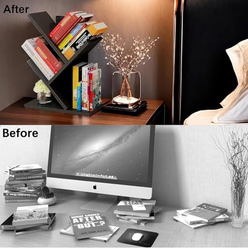 Godferyxin Tree Bookshelf, 3-Tier Wood Small Bookshelf and Mini Bookcase for Office, Home or School Desk Book Shelf for for Displaying Books, CDs, Magazines Wood Storage Rack - color: 3-tier-black Coffee