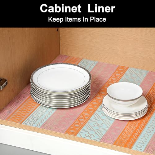 Cooyes Shelf and Drawer Liners for Kitchen Cabinets, Non Adhesive Cabinet Liner, EVA Waterproof Durable Non-Slip Drawer Mats for Shelves, Refrigerator, Storage, Desks（17.5" W x 78.7" L） - color: Transparent Boho, size: 17.7"W x 78.7"L