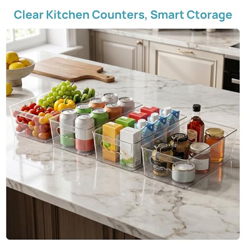 Vtopmart 8pcs Clear Organizers and Storage Bins, Plastic Storage Containers with Handles for Fridge, Freezer, Pantry, Cabinet, Kitchen Organization - size: Without Lid