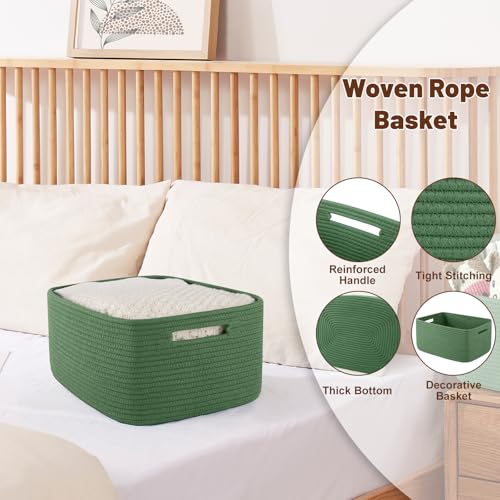 OIAHOMY Storage Basket for Shelves, Closet Cube Storage Bins Baskets for Clothes Blanket Towels, Baby Nursery, Toy Baskets Box, Woven Rope Basket, 15.75*11.81*7.09 IN, 2 Packs Olive Green - color: Olive Green, size: 15.75*11.81*7.09