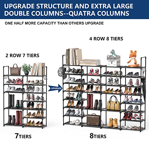 Mavivegue Extra Large Shoe Rack, 8 Tier 4 Rows 72-76 Pairs Big Tall Metal Shoe Shelf,Big Boot Rack Storage Organizer for Garage,Show Rack Shoe Holder Stand,Closet Rack Organizers and Storage - color: Black, size: 4 Row 8 Tier