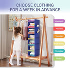 YOUDENOVA 6-Shelf Weekly Hanging Closet Organizer, Weekly Clothes Organizers for Kids with 2 Side Pockets, Blue - color: Blue