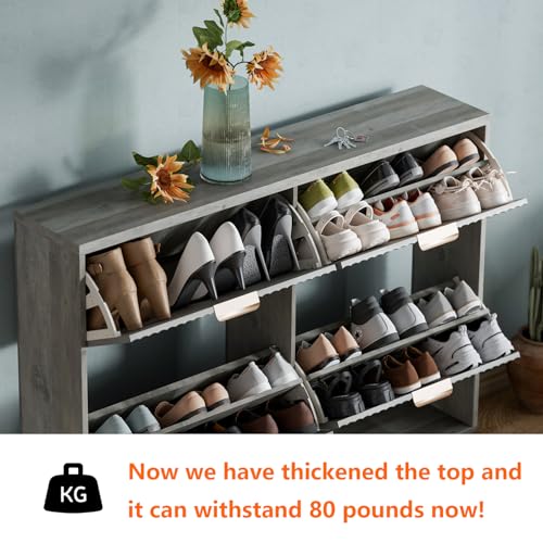 Shoe Cabinet Storage,Modern Freestanding Organizer with 4 Flip Drawers,Narrow Shoe Rack Cabinet for Entryway,Grey - color: Grey, size: 4-Drawers