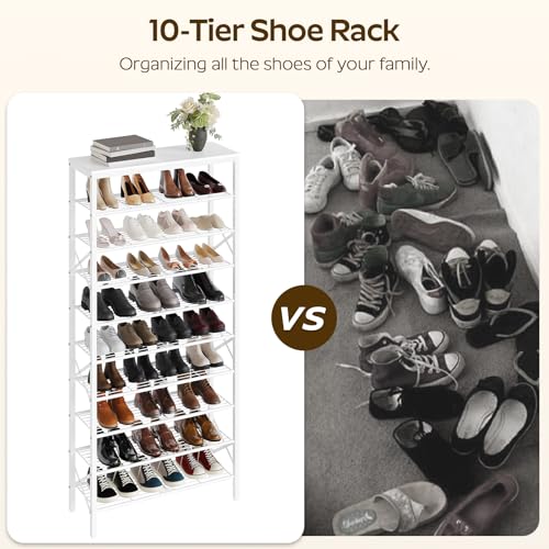 YATINEY 10 Tier Shoe Rack, Large Capacity Shoe Storage Organizer Holds 40 Pairs, Sturdy and Stable, for Entryway, Hallway, Closet, Dorm Room, White SS10WW - color: White, size: 27.8" x 10.8" x 65.7"